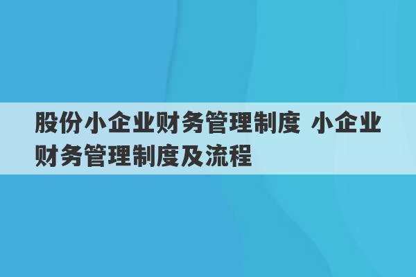 股份小企业财务管理制度 小企业财务管理制度及流程