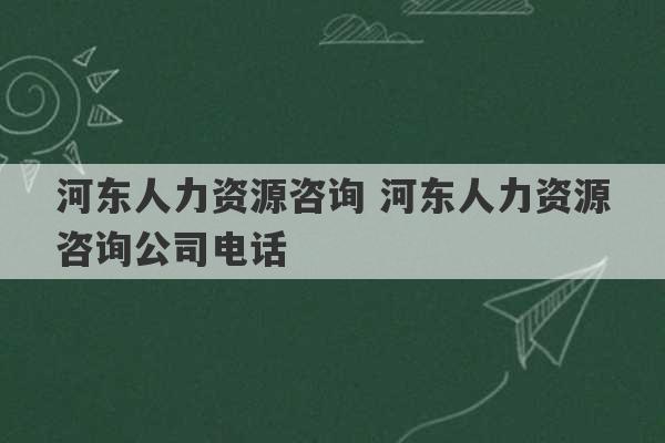 河东人力资源咨询 河东人力资源咨询公司电话