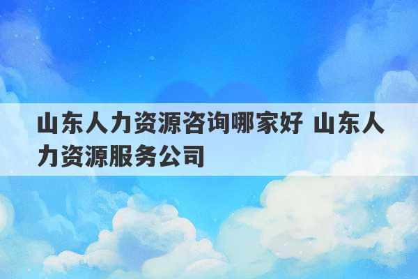 山东人力资源咨询哪家好 山东人力资源服务公司