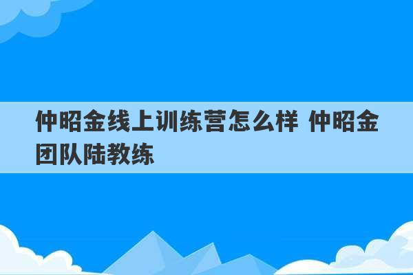 仲昭金线上训练营怎么样 仲昭金团队陆教练