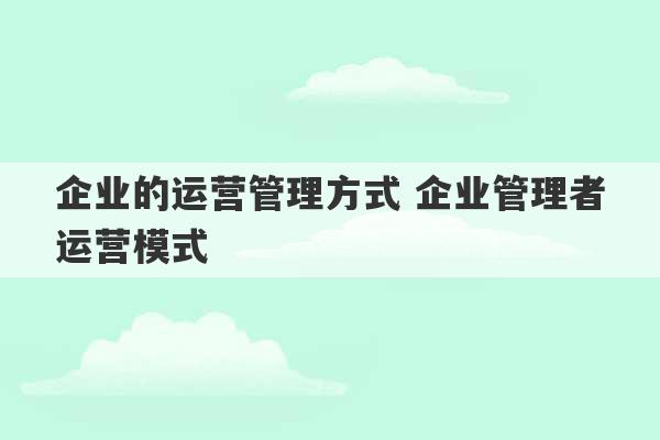 企业的运营管理方式 企业管理者运营模式