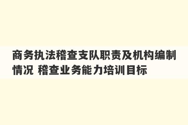 商务执法稽查支队职责及机构编制情况 稽查业务能力培训目标