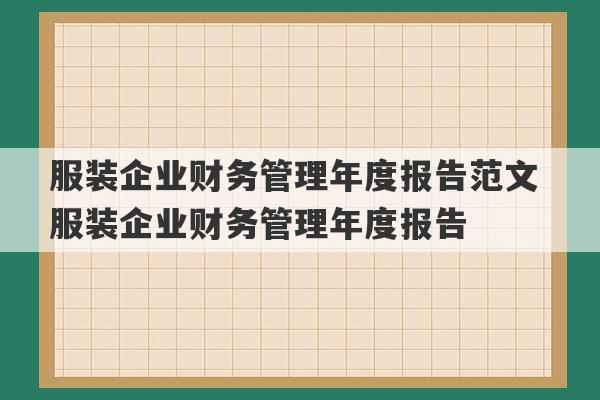 服装企业财务管理年度报告范文 服装企业财务管理年度报告