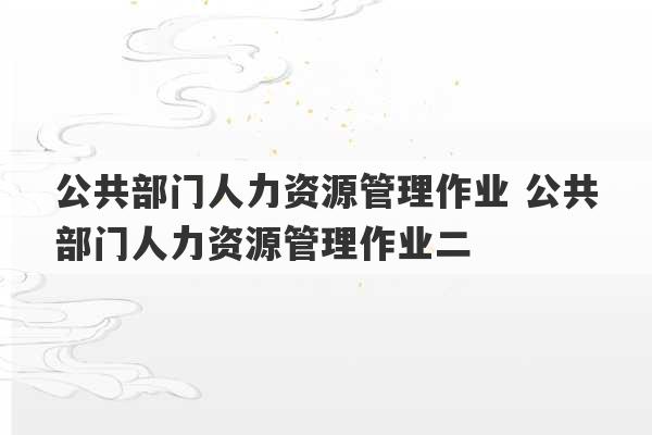 公共部门人力资源管理作业 公共部门人力资源管理作业二