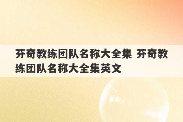 芬奇教练团队名称大全集 芬奇教练团队名称大全集英文