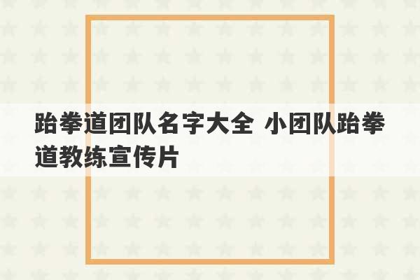 跆拳道团队名字大全 小团队跆拳道教练宣传片