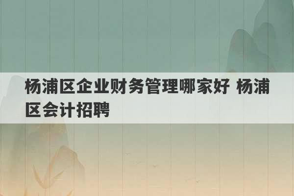 杨浦区企业财务管理哪家好 杨浦区会计招聘