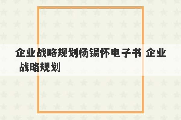 企业战略规划杨锡怀电子书 企业 战略规划