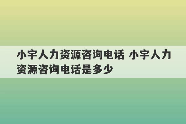 小宇人力资源咨询电话 小宇人力资源咨询电话是多少