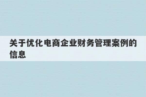 关于优化电商企业财务管理案例的信息