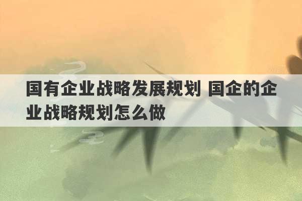 国有企业战略发展规划 国企的企业战略规划怎么做