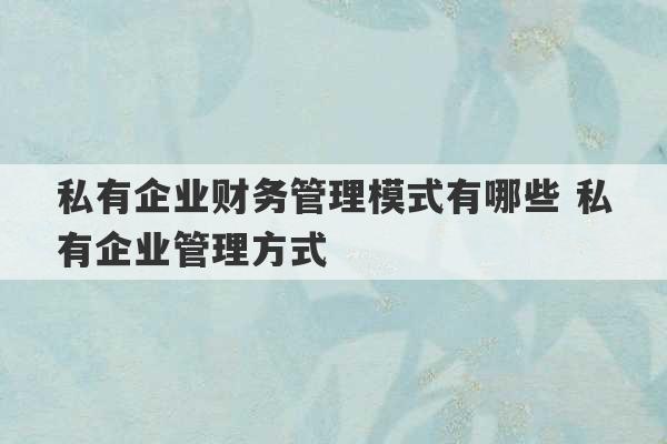 私有企业财务管理模式有哪些 私有企业管理方式