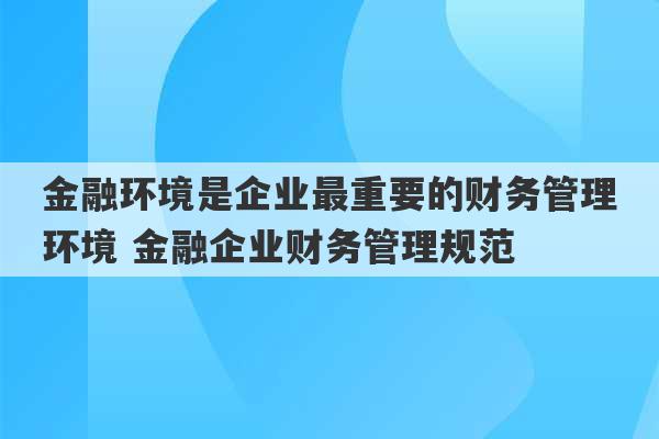 金融环境是企业最重要的财务管理环境 金融企业财务管理规范