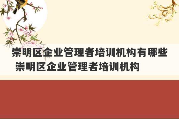 崇明区企业管理者培训机构有哪些 崇明区企业管理者培训机构