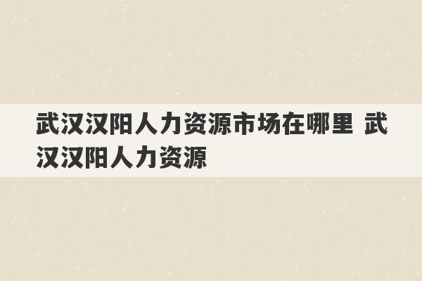 武汉汉阳人力资源市场在哪里 武汉汉阳人力资源