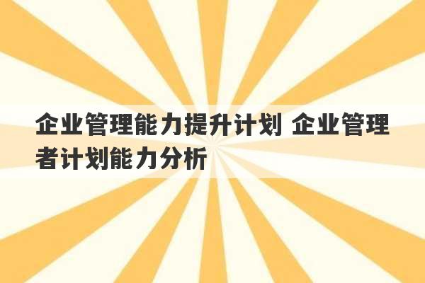 企业管理能力提升计划 企业管理者计划能力分析