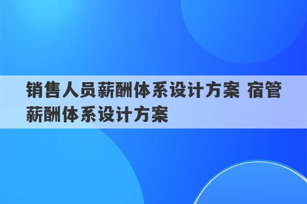 销售人员薪酬体系设计方案 宿管薪酬体系设计方案