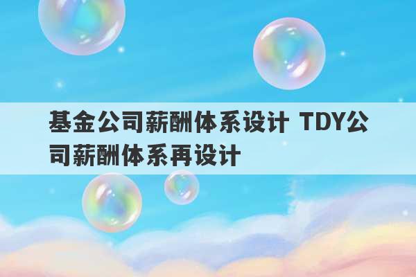 基金公司薪酬体系设计 TDY公司薪酬体系再设计