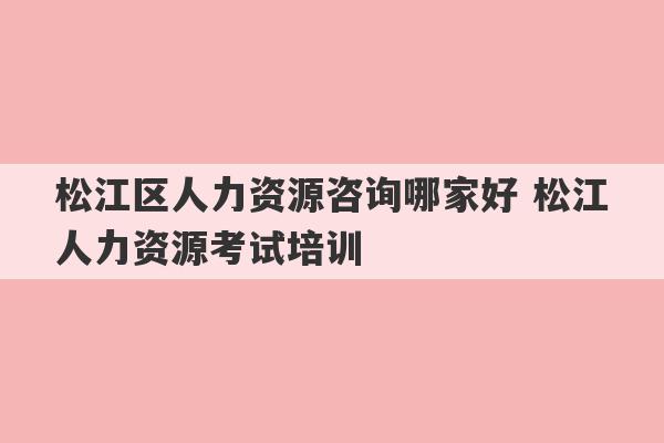 松江区人力资源咨询哪家好 松江人力资源考试培训