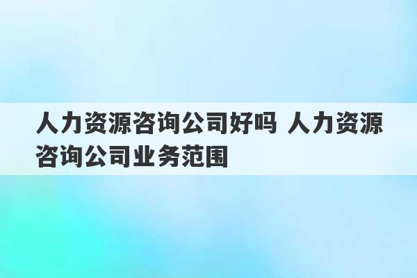 人力资源咨询公司好吗 人力资源咨询公司业务范围