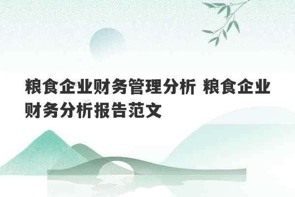 粮食企业财务管理分析 粮食企业财务分析报告范文