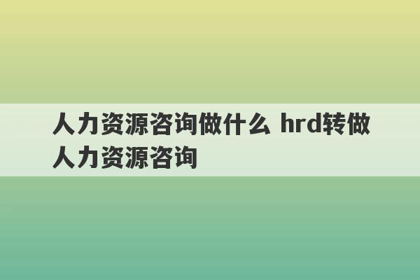 人力资源咨询做什么 hrd转做人力资源咨询