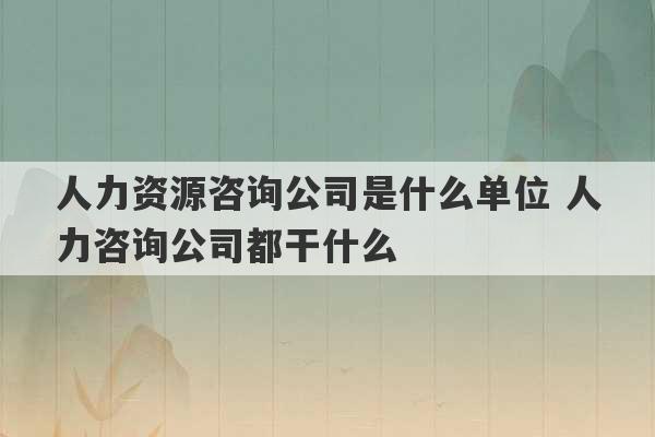 人力资源咨询公司是什么单位 人力咨询公司都干什么