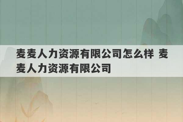 麦麦人力资源有限公司怎么样 麦麦人力资源有限公司