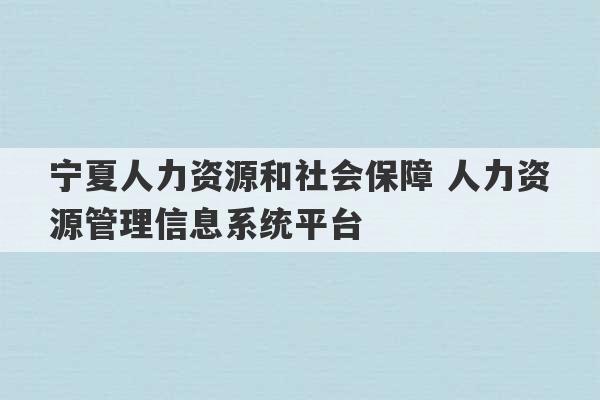 宁夏人力资源和社会保障 人力资源管理信息系统平台