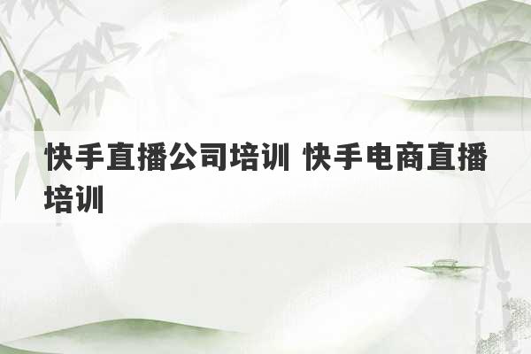 快手直播公司培训 快手电商直播培训