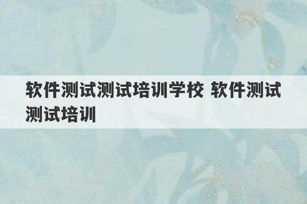 软件测试测试培训学校 软件测试测试培训