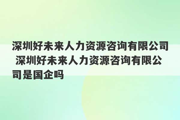 深圳好未来人力资源咨询有限公司 深圳好未来人力资源咨询有限公司是国企吗