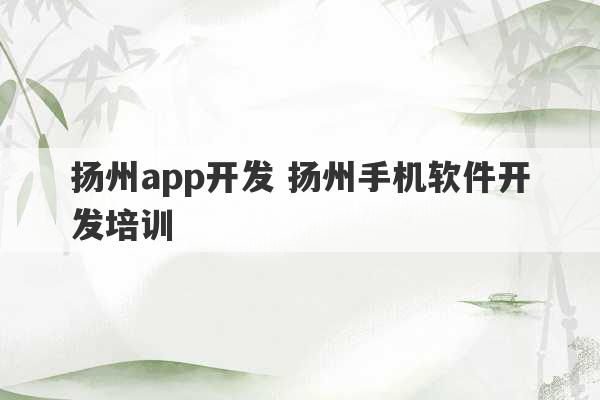 扬州app开发 扬州手机软件开发培训