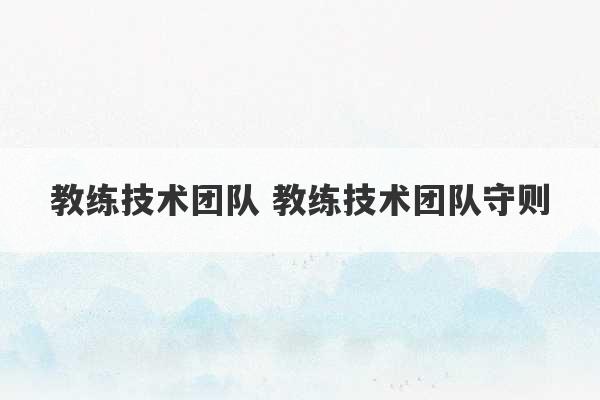 教练技术团队 教练技术团队守则