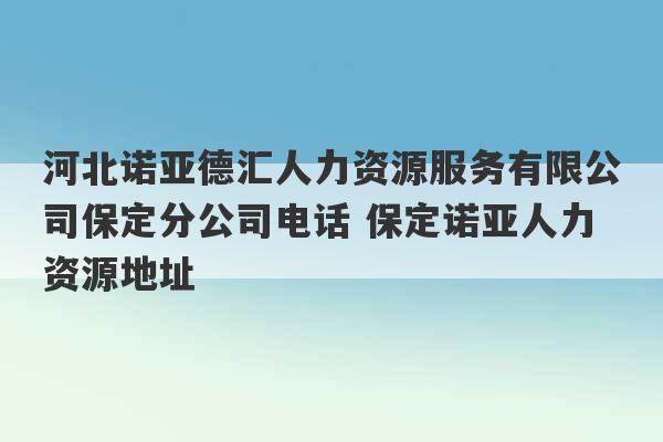 河北诺亚德汇人力资源服务有限公司保定分公司电话 保定诺亚人力资源地址