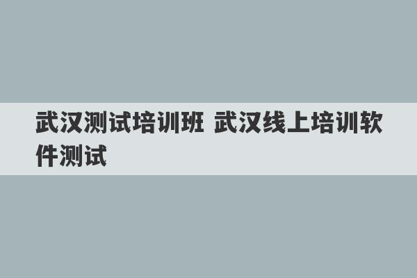 武汉测试培训班 武汉线上培训软件测试