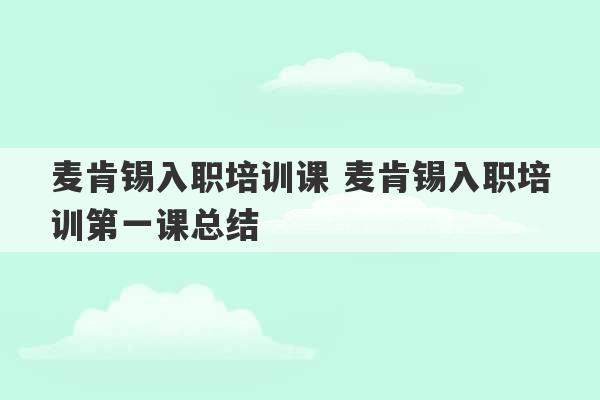 麦肯锡入职培训课 麦肯锡入职培训第一课总结