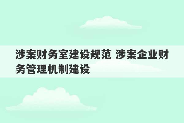 涉案财务室建设规范 涉案企业财务管理机制建设