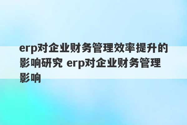 erp对企业财务管理效率提升的影响研究 erp对企业财务管理影响