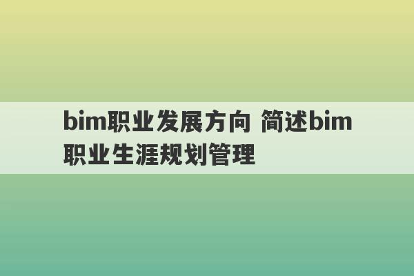 bim职业发展方向 简述bim职业生涯规划管理