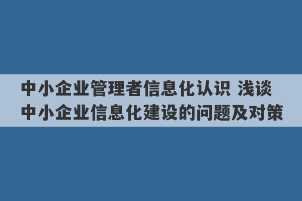 中小企业管理者信息化认识 浅谈中小企业信息化建设的问题及对策