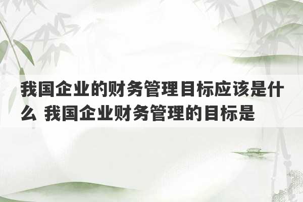 我国企业的财务管理目标应该是什么 我国企业财务管理的目标是