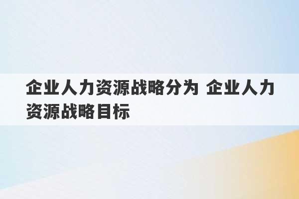 企业人力资源战略分为 企业人力资源战略目标