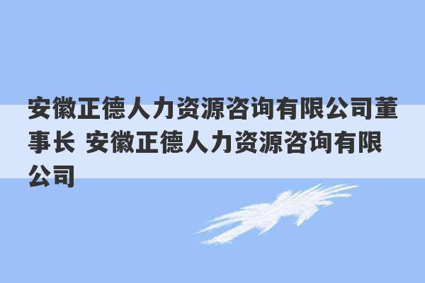 安徽正德人力资源咨询有限公司董事长 安徽正德人力资源咨询有限公司