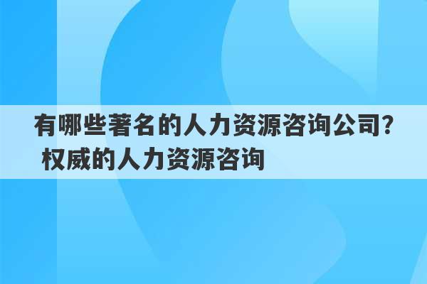 有哪些著名的人力资源咨询公司？ 权威的人力资源咨询