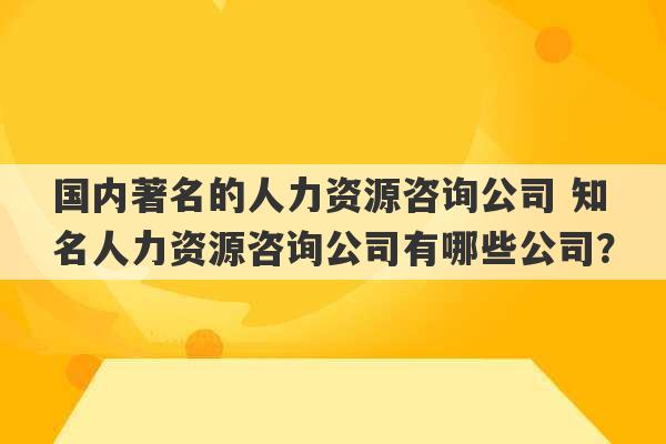 国内著名的人力资源咨询公司 知名人力资源咨询公司有哪些公司？