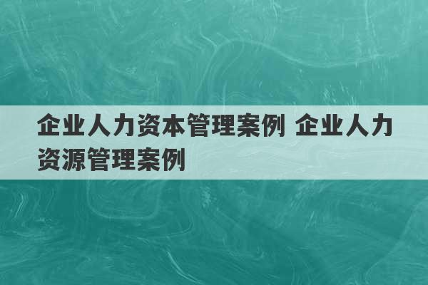 企业人力资本管理案例 企业人力资源管理案例