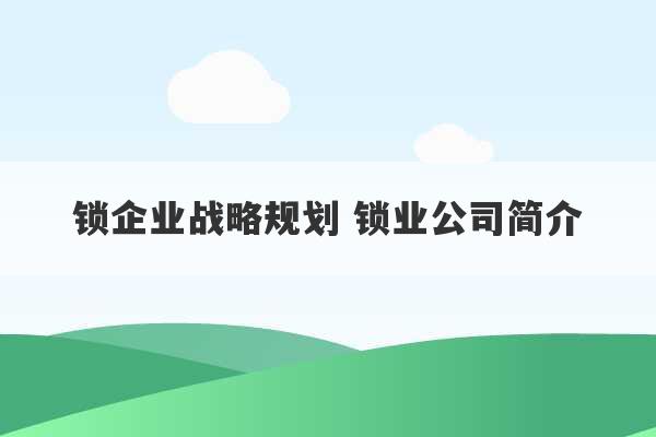 锁企业战略规划 锁业公司简介