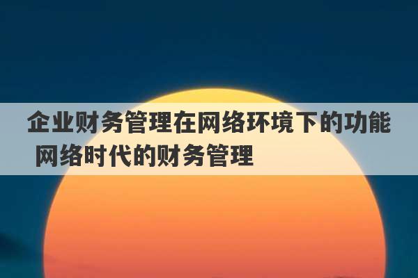 企业财务管理在网络环境下的功能 网络时代的财务管理