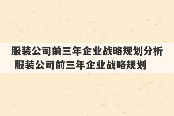 服装公司前三年企业战略规划分析 服装公司前三年企业战略规划